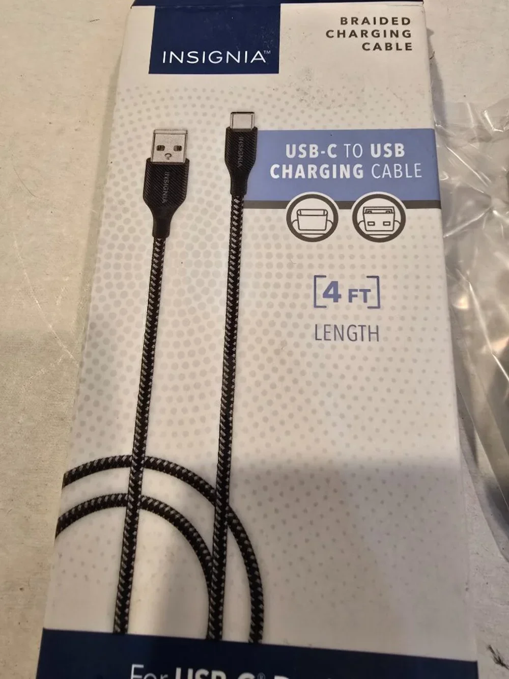 Charging Cord USB-C to USB Gray Braided 4 feet Insignia NEW in Box